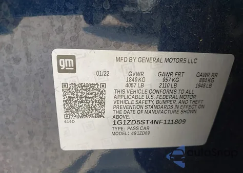 2022 Chevrolet Malibu Fwd Lt from USA, damaged, VIN 1G1ZD5ST4NF111809